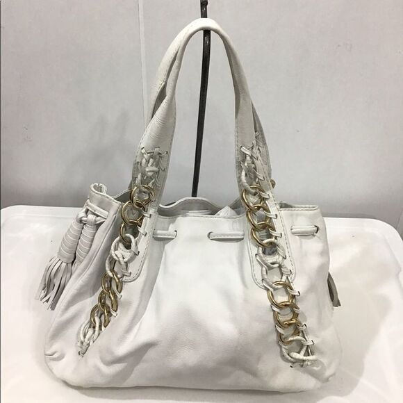Michael Kors White Oversized Leather Tote Fringe Tassels Bag - Picture 2 of 11